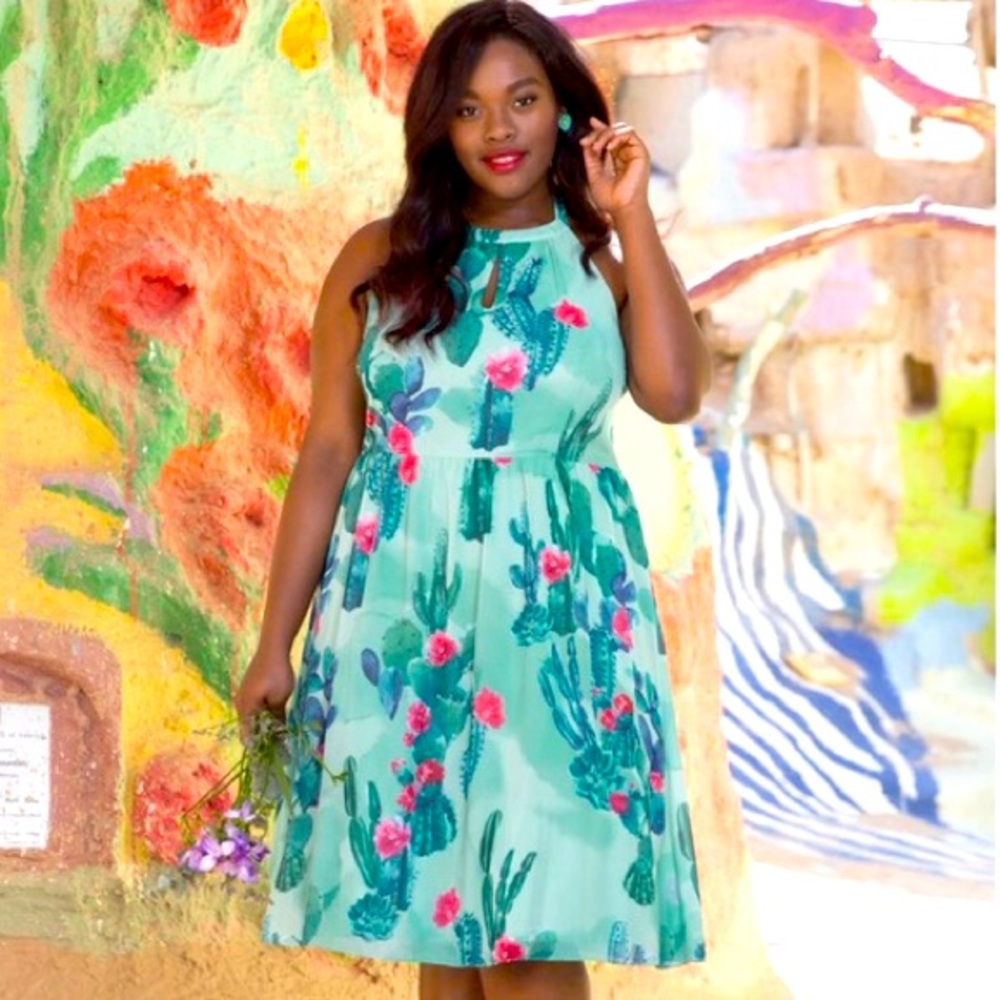 ModCloth 2XL “Cactus” Dress - The Blogger the Better - Watercolor Halter Blue